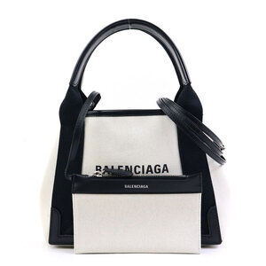 Balenciaga Cabas XS Handbag Navy Blue Leather Black Ivory White